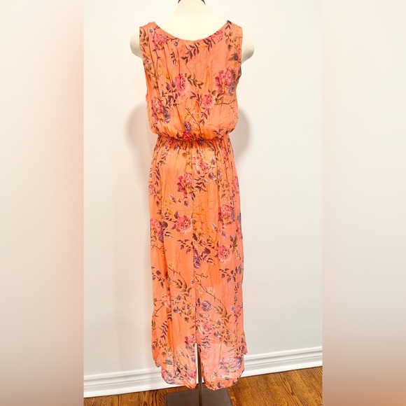 Bellambra Italy Floral Coral Pink Silk Blend Chiffon Sleeveless Maxi Dress - Picture 5 of 14